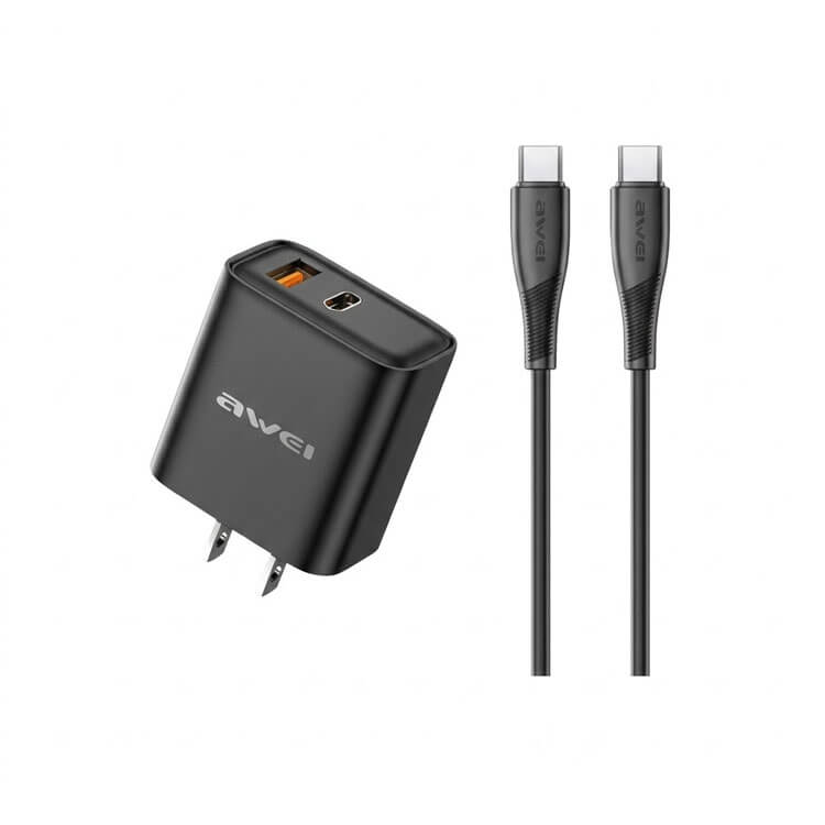 AWEI-PD81-Dual-Port-Fast-Charger-22.5W-USB-20W-Type-C-Wall-Adapter-1 AWEI PD81 Dual Port Fast Charger 22.5W USB + 20W Type-C Wall Adapter - Image 1